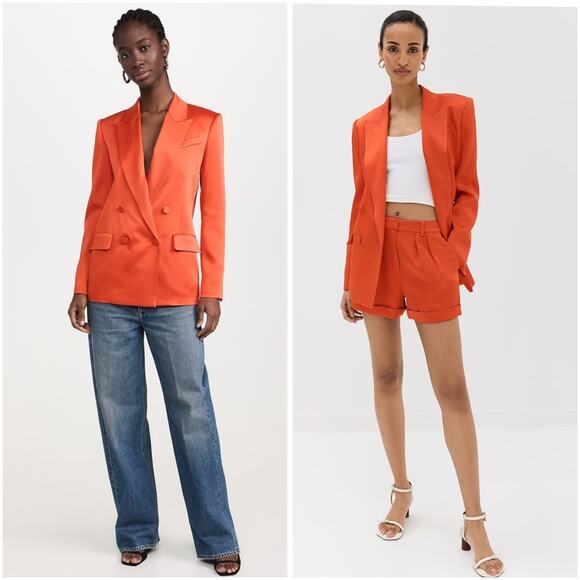 Jonathan Simkhai Norah Double Breasted Satin Orange Blazer 0 - Picture 1 of 11